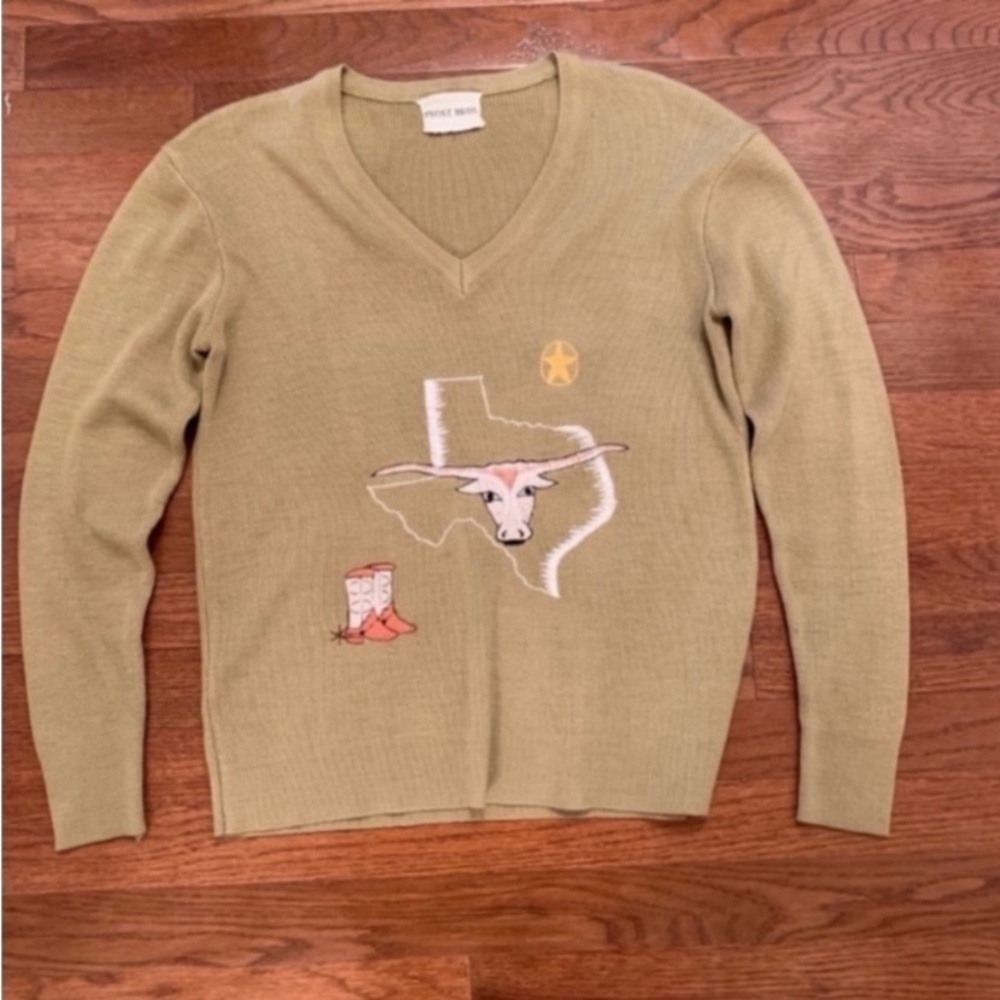 VINTAGE 80 FROST BRO DEPT STORE VNECK SWEATER LONGHORN RODEO UNIVERSITY OF TEXAS